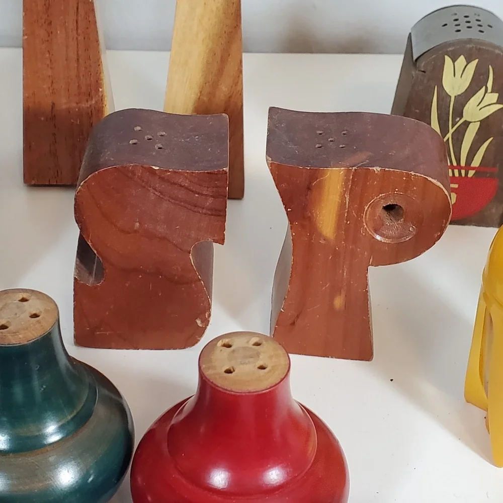 Vintage Lot Salt & Pepper Shakers Wooden Wood Plastic Mix Most Paired Collection